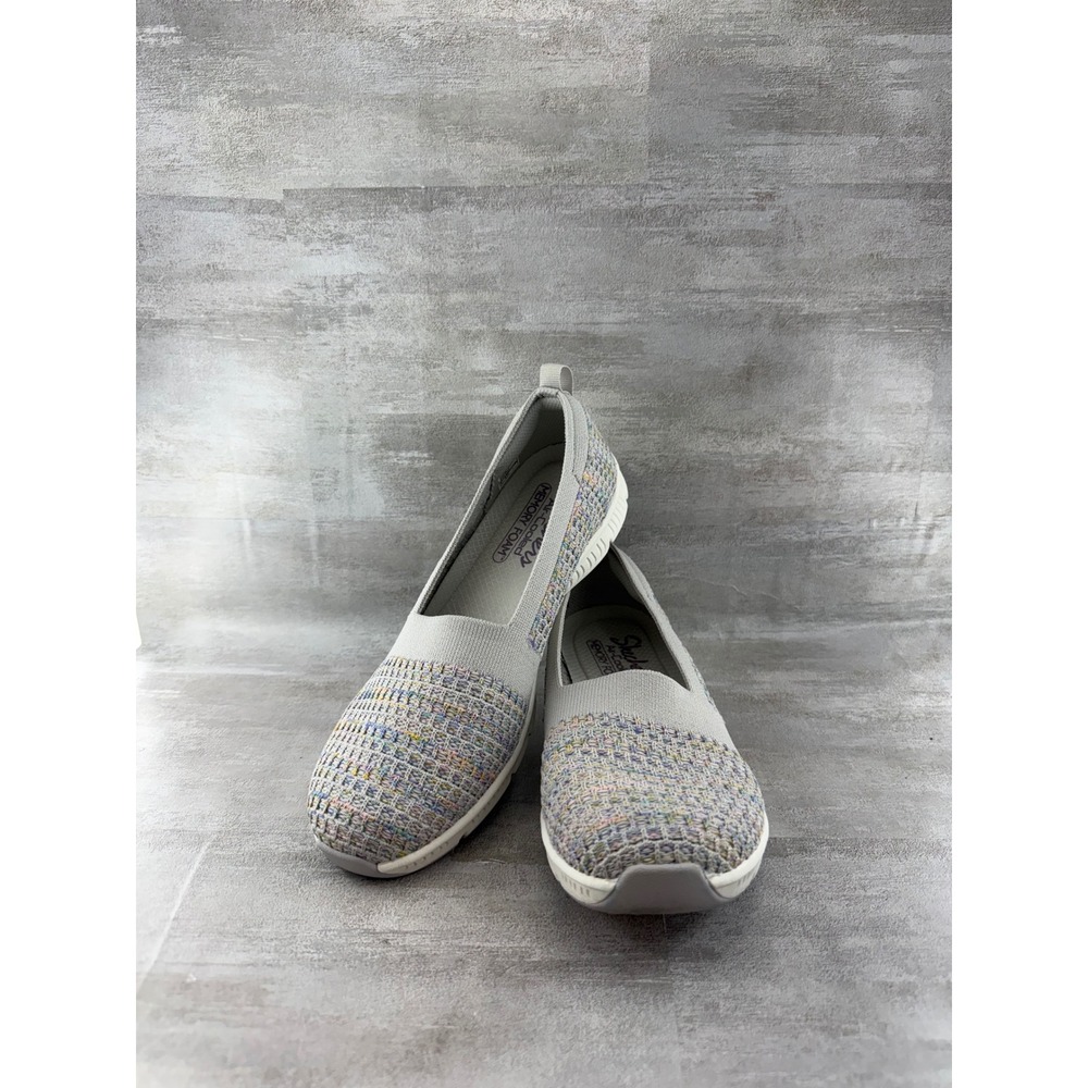 Skechers Women Sz 8 Grey Multi Woven Slip On Shoes 100367 GYMT Memory Foam
